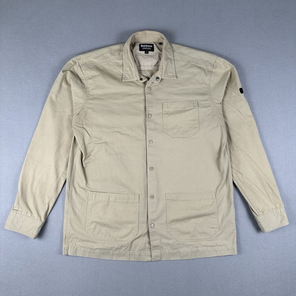 Barbour International Utility Chore Jacket Mens XL Beige Snap Front Workwear